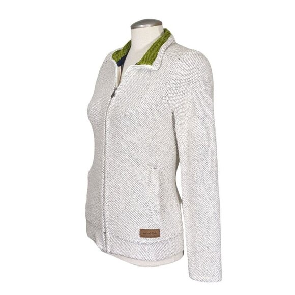Weird Fish Womens Size 8 Textured Full Zip Beige Knit Jacket Minimalist Staple - Picture 3 of 7